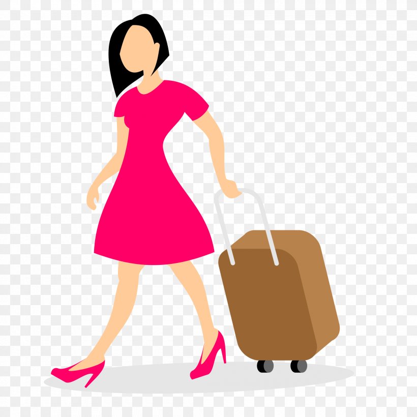 Woman With Luggage Baggage Clip Art, PNG, 2100x2100px, Watercolor, Cartoon, Flower, Frame, Heart Download Free