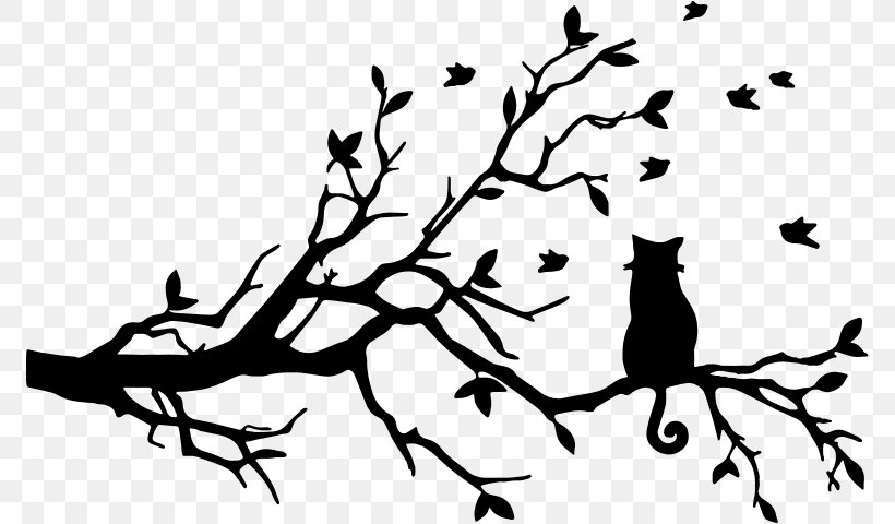 Cat Felidae Silhouette Tree Kitten, PNG, 772x480px, Cat, Art, Beak, Bird, Black Download Free