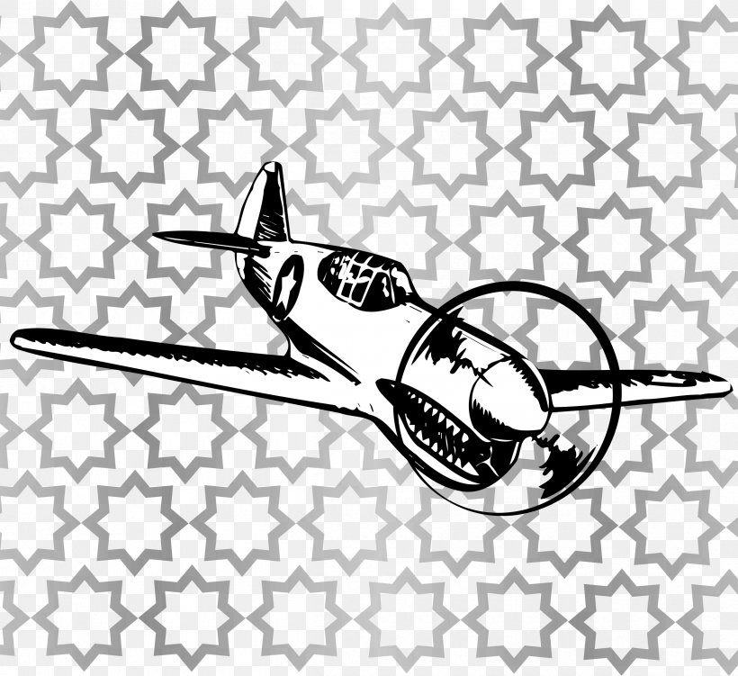 Airplane Curtiss P-40 Warhawk Drawing Clip Art, PNG, 2400x2200px, Airplane, Art, Biplane, Black And White, Curtiss P40 Warhawk Download Free