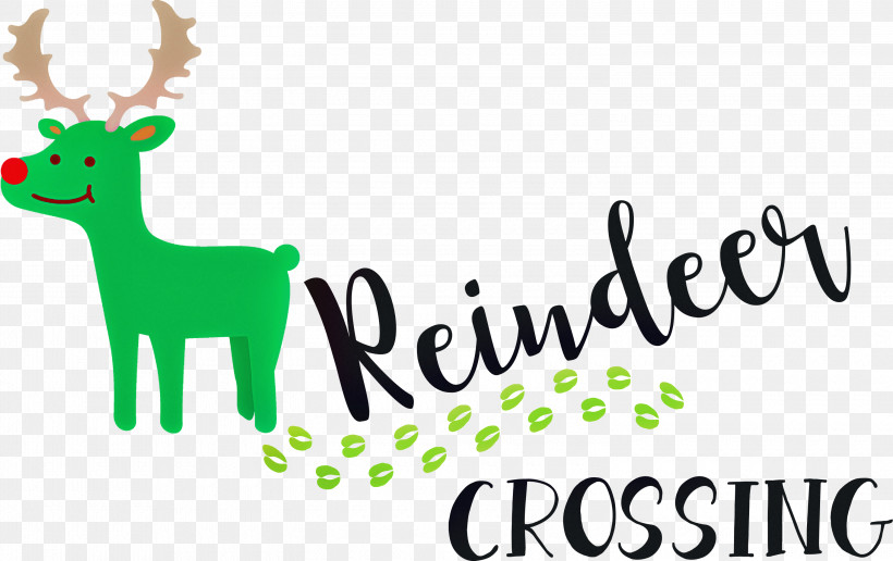 Reindeer Crossing, PNG, 3000x1890px, Reindeer Crossing, Cartoon, Deer, Line, Logo Download Free
