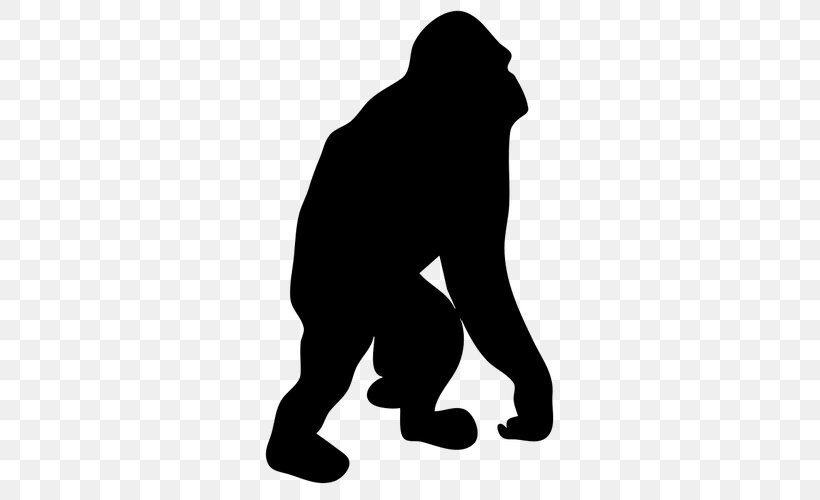 Ape Primate Silhouette Clip Art, PNG, 500x500px, Ape, Black, Black And White, Bornean Orangutan, Drawing Download Free