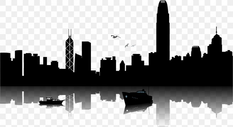 Hong Kong Skyline Silhouette Illustration, PNG, 992x541px, Hong Kong, Art, Black And White, Brand, City Download Free