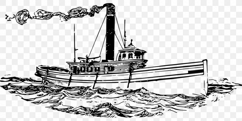 Tugboat Ship Line Art Clip Art, PNG, 960x480px, Tugboat, Artwork, Black And White, Boat, Boating Download Free