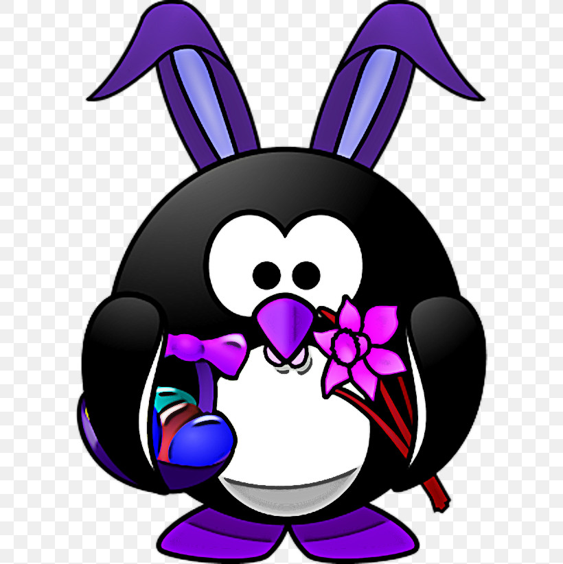 Easter Bunny, PNG, 600x822px, Cartoon, Easter Bunny, Flightless Bird, Penguin, Purple Download Free