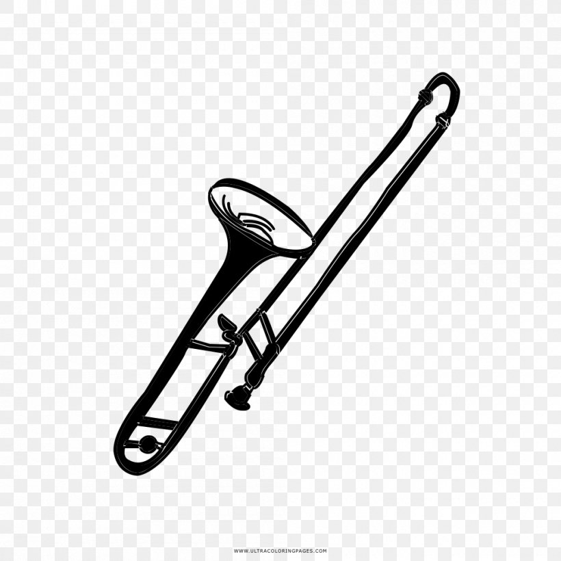 Trombone Drawing Coloring Book Black And White, PNG, 1000x1000px, Watercolor, Cartoon, Flower, Frame, Heart Download Free