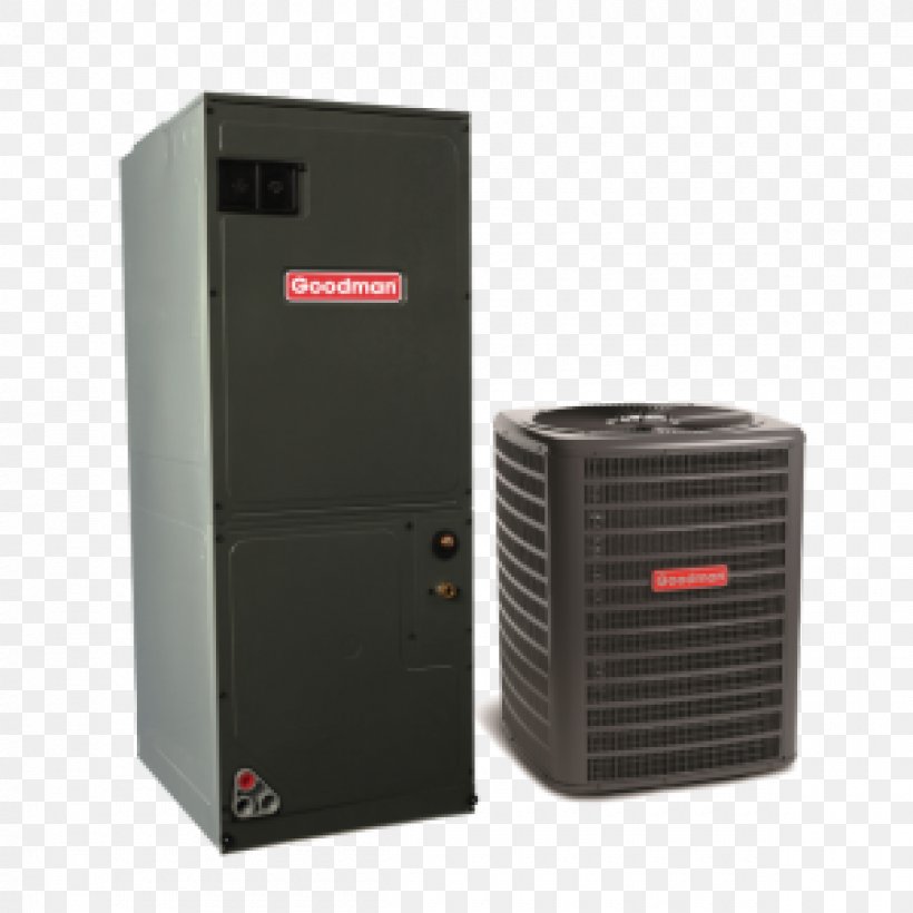 Air Conditioning Seasonal Energy Efficiency Ratio Goodman Manufacturing Heat Pump Air Handler, PNG, 1200x1200px, Air Conditioning, Air Handler, Condenser, Electric Heating, Goodman Manufacturing Download Free