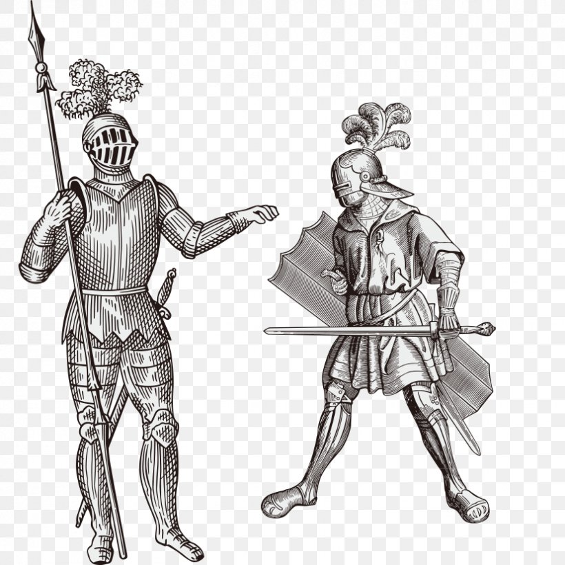 Europe Knight Euclidean Vector, PNG, 827x827px, Europe, Armour, Black And White, Body Armor, Costume Design Download Free