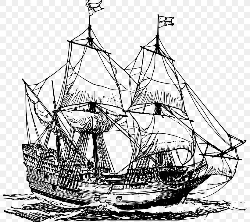 Carrack Sailing Ship Clip Art, PNG, 800x729px, Carrack, Baltimore Clipper, Barque, Black And White, Boat Download Free