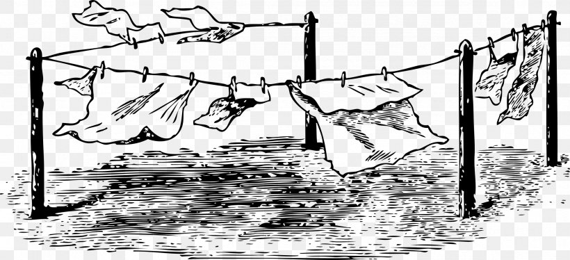 Clothes Line Laundry Clip Art, PNG, 2339x1069px, Clothes Line, Area, Art, Artwork, Black And White Download Free
