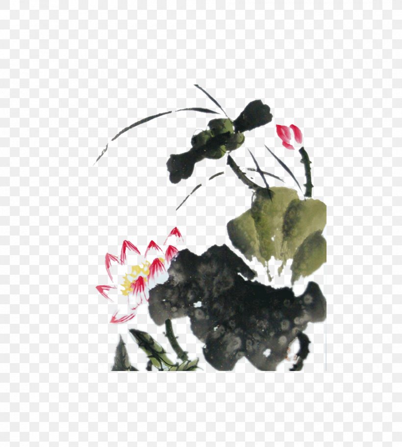 U756bu8377u82b1 Ink Wash Painting Nelumbo Nucifera Bird-and-flower Painting, PNG, 900x1000px, Ink Wash Painting, Birdandflower Painting, Black And White, Butterfly, Chinoiserie Download Free
