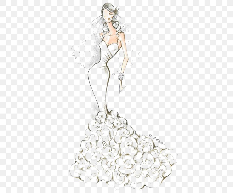 Wedding Dress Fashion Bride Sketch, PNG, 460x680px, Watercolor, Cartoon, Flower, Frame, Heart Download Free