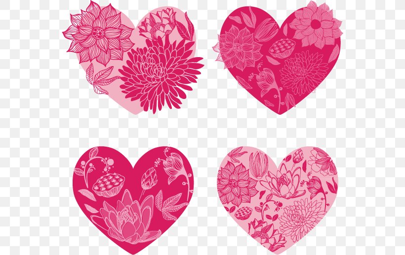 Floral Heart Set, PNG, 570x518px, Flower, Drawing, Floral Design, Heart, Love Download Free