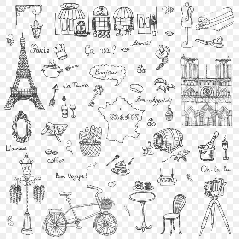 Paris French Cuisine Drawing, PNG, 1024x1024px, Paris, Area, Art, Artwork, Black And White Download Free