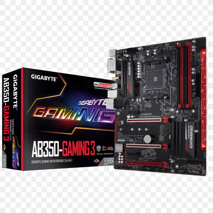 Socket AM4 Gigabyte GA-AB350-Gaming 3 DDR4 SDRAM Motherboard PCI Express, PNG, 1200x1200px, Socket Am4, Advanced Micro Devices, Atx, Computer Component, Computer Hardware Download Free