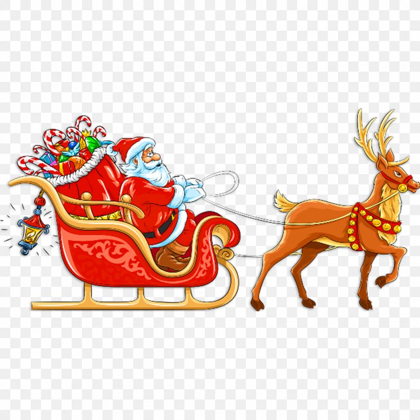 Santa Claus's Reindeer Sled Christmas Clip Art, PNG, 1024x1024px, Santa Claus, Art, Christmas, Christmas Decoration, Christmas Ornament Download Free