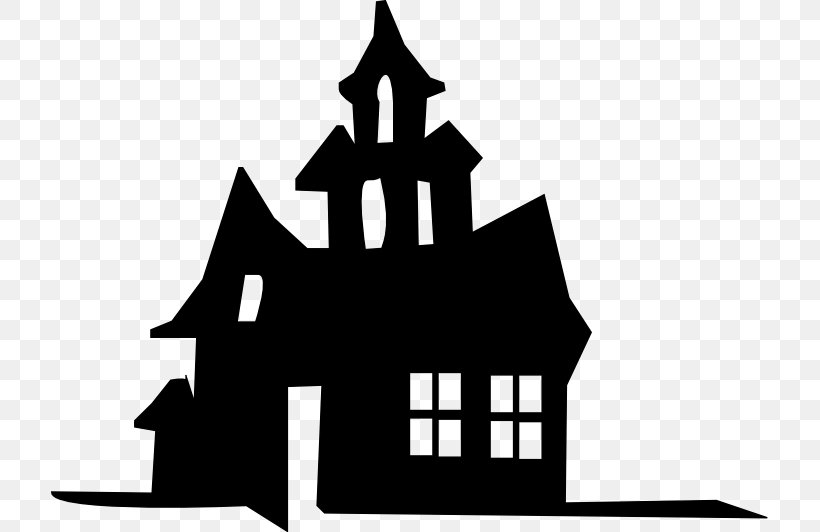Haunted House Silhouette Stencil, PNG, 717x532px, Haunted House, Art, Artwork, Black And White, Brand Download Free