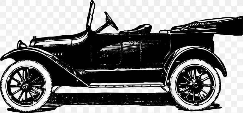 Vintage Car Vehicle, PNG, 2377x1105px, Car, Automotive Design, Automotive Tire, Automotive Wheel System, Black And White Download Free