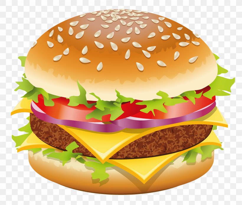 Hamburger Hot Dog Cheeseburger Fast Food Clip Art, PNG, 4178x3538px, Hamburger, American Food, Big Mac, Breakfast Sandwich, Buffalo Burger Download Free