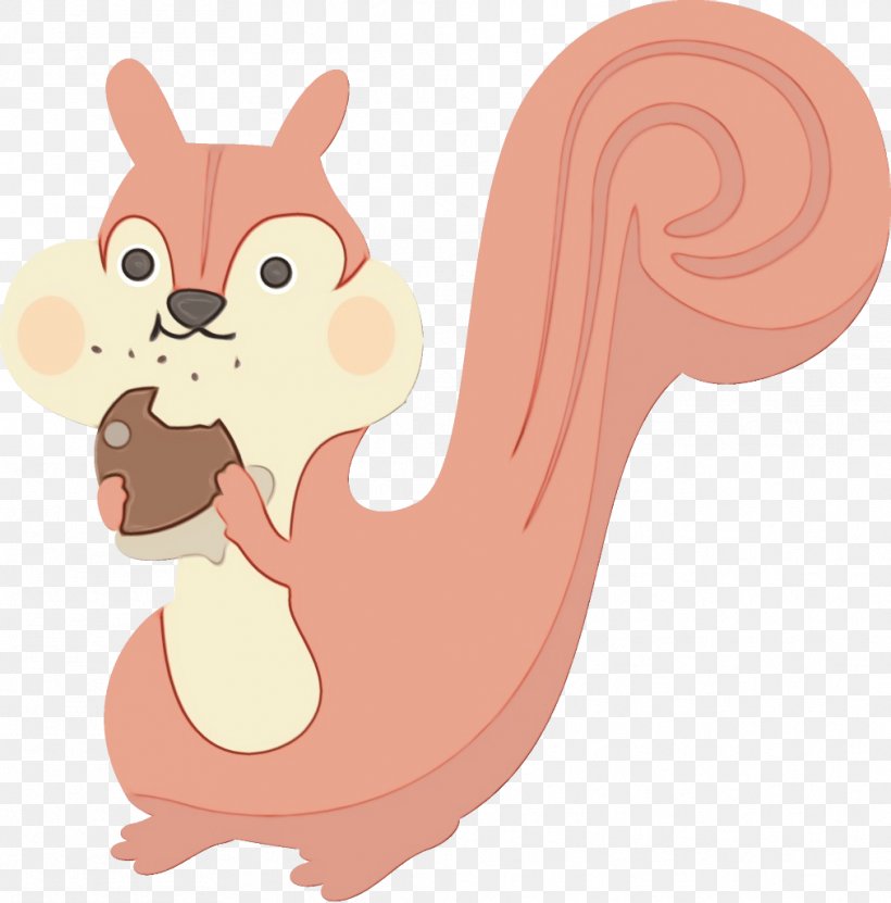 Squirrel Cartoon Pink Tail Animal Figure, PNG, 1012x1026px, Watercolor, Animal Figure, Cartoon, Ear, Paint Download Free