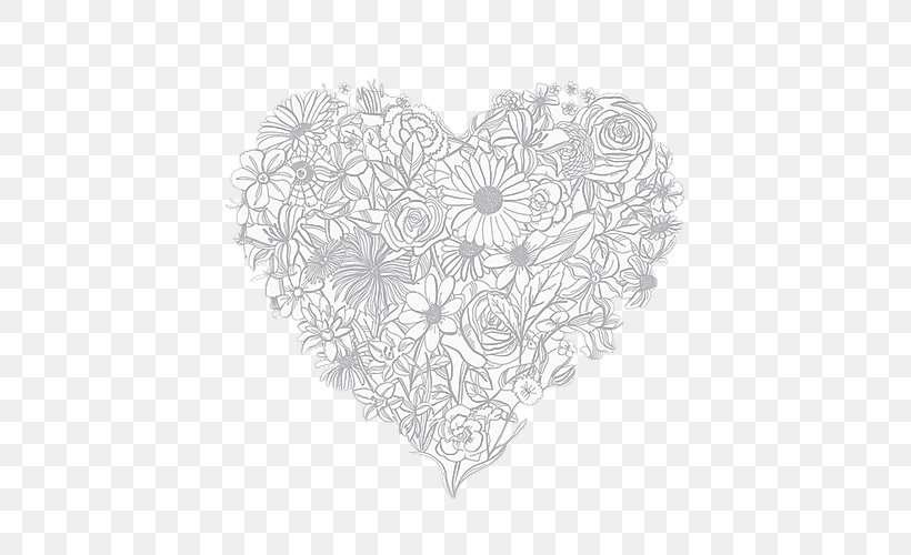Drawing Black And White, PNG, 500x500px, Watercolor, Cartoon, Flower, Frame, Heart Download Free