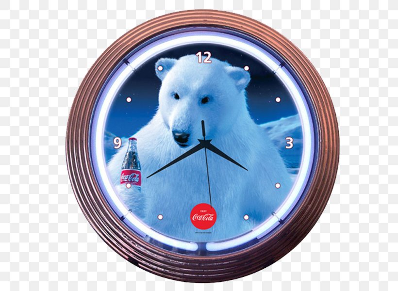 Coca-Cola Fizzy Drinks Neon Sign Clock, PNG, 600x600px, Cocacola, Bear, Bottle, Clock, Coca Download Free