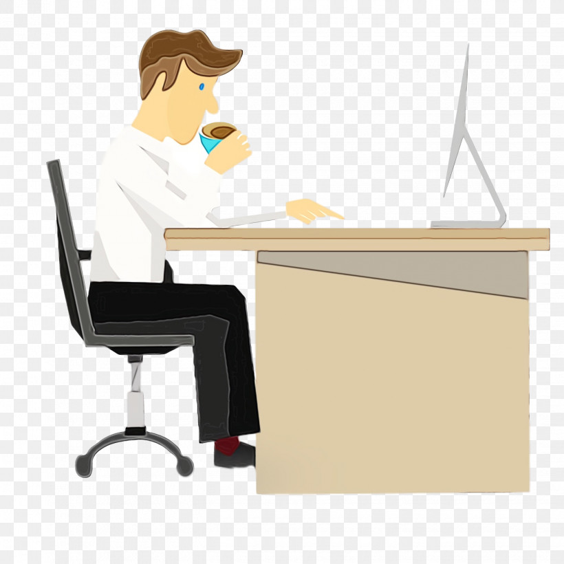 Desk Sitting Cartoon Chair Angle, PNG, 1440x1440px, Watercolor, Angle, Behavior, Cartoon, Chair Download Free