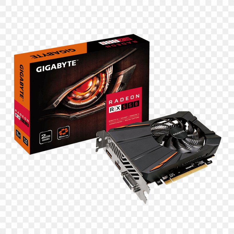 Graphics Cards & Video Adapters AMD Radeon 500 Series GDDR5 SDRAM Gigabyte Technology, PNG, 1000x1000px, Graphics Cards Video Adapters, Amd Radeon 500 Series, Cable, Computer, Computer Component Download Free