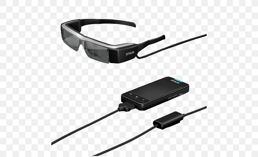 Head-mounted Display Smartglasses Epson Google Glass Augmented Reality, PNG, 500x500px, Headmounted Display, Augmented Reality, Cable, Electronics Accessory, Epson Download Free