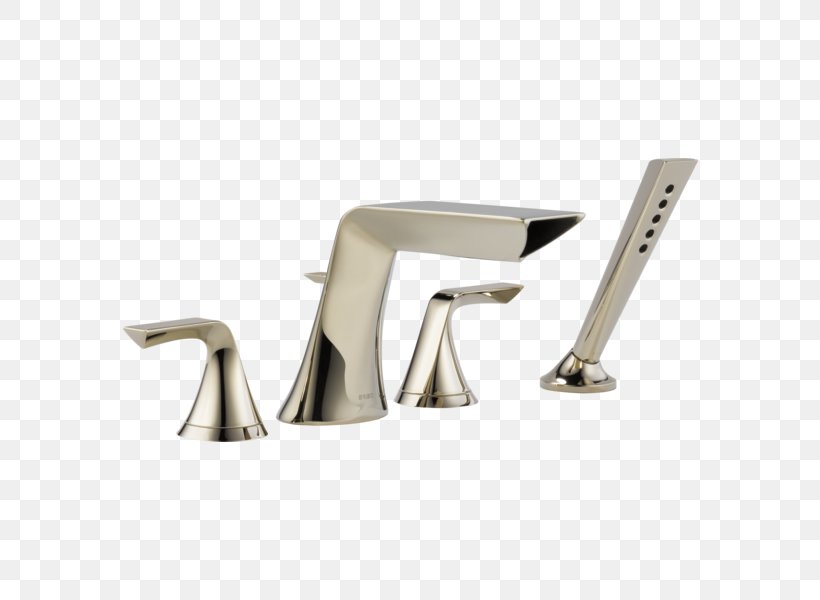 Faucet Handles & Controls Baths Bathroom Brizo T67450 Sotria 4-Hole Roman Tub With Handshower, PNG, 600x600px, Faucet Handles Controls, Bathroom, Baths, Bathtub Accessory, Brushed Metal Download Free