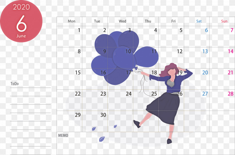 June 2020 Calendar 2020 Calendar, PNG, 3000x1982px, 2020 Calendar, June 2020 Calendar, Balloon, Cartoon, Games Download Free