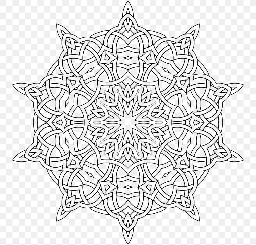 Mandala Line Art Celtic Knot Clip Art, PNG, 744x782px, Mandala, Area, Area M, Black And White, Celtic Knot Download Free