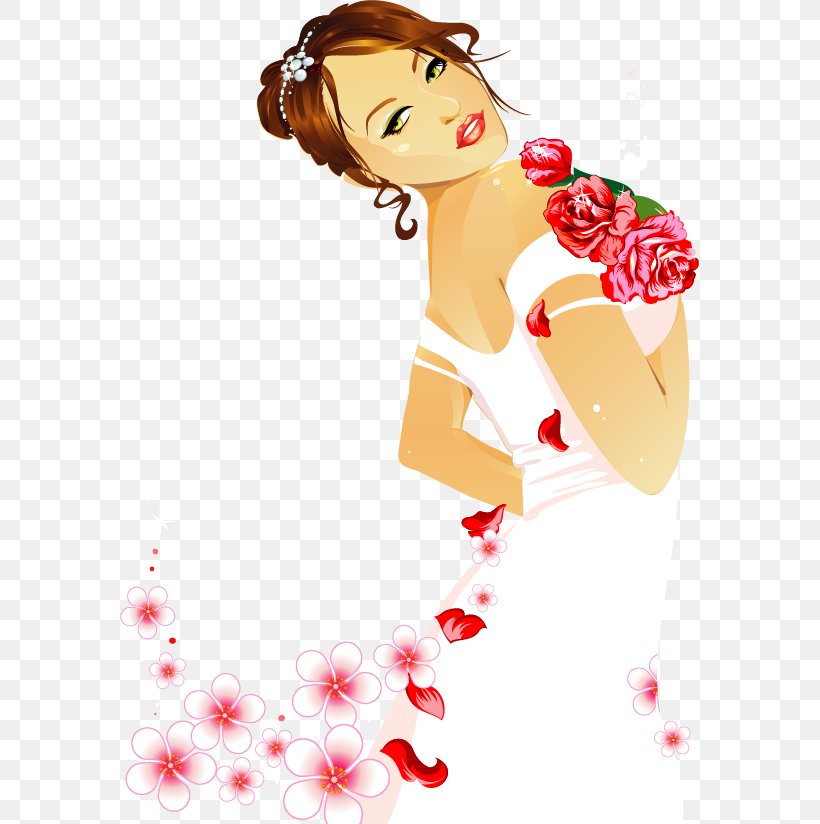 Bride Drawing Euclidean Vector Illustration, PNG, 579x824px, Watercolor, Cartoon, Flower, Frame, Heart Download Free