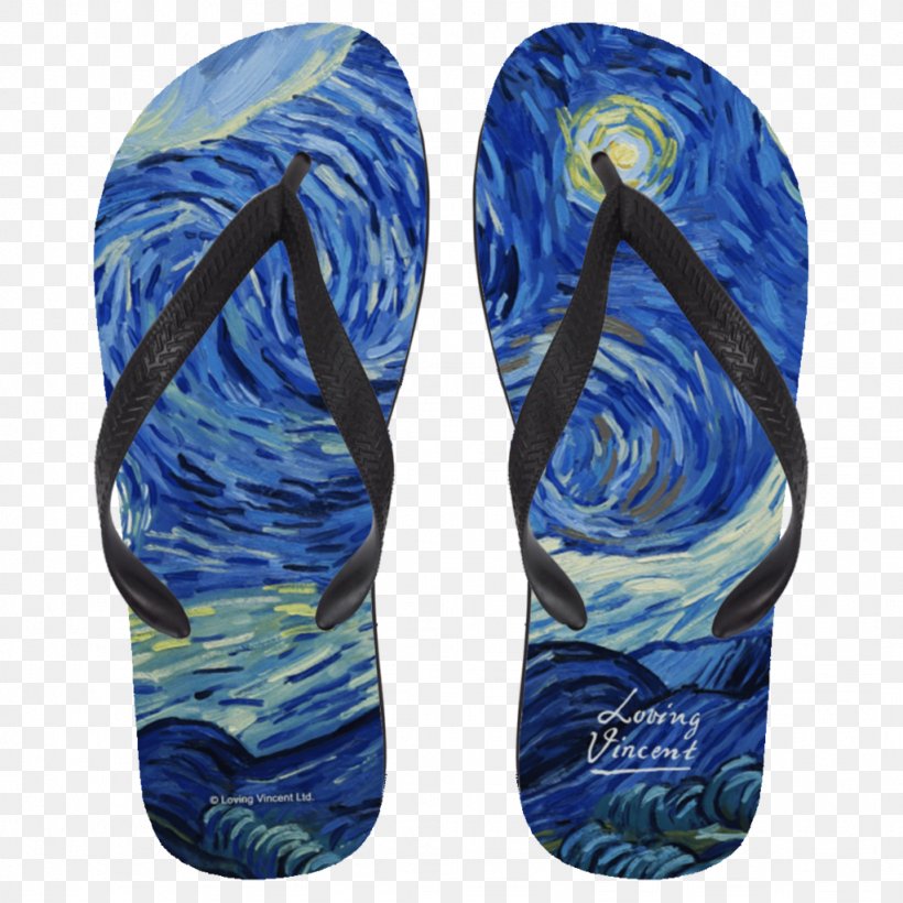 Flip-flops The Starry Night Van Gogh Museum Make A Masterpiece -- Van Gogh's Starry Night Painting, PNG, 1024x1024px, Flipflops, Art, Clothing, Cobalt Blue, Electric Blue Download Free