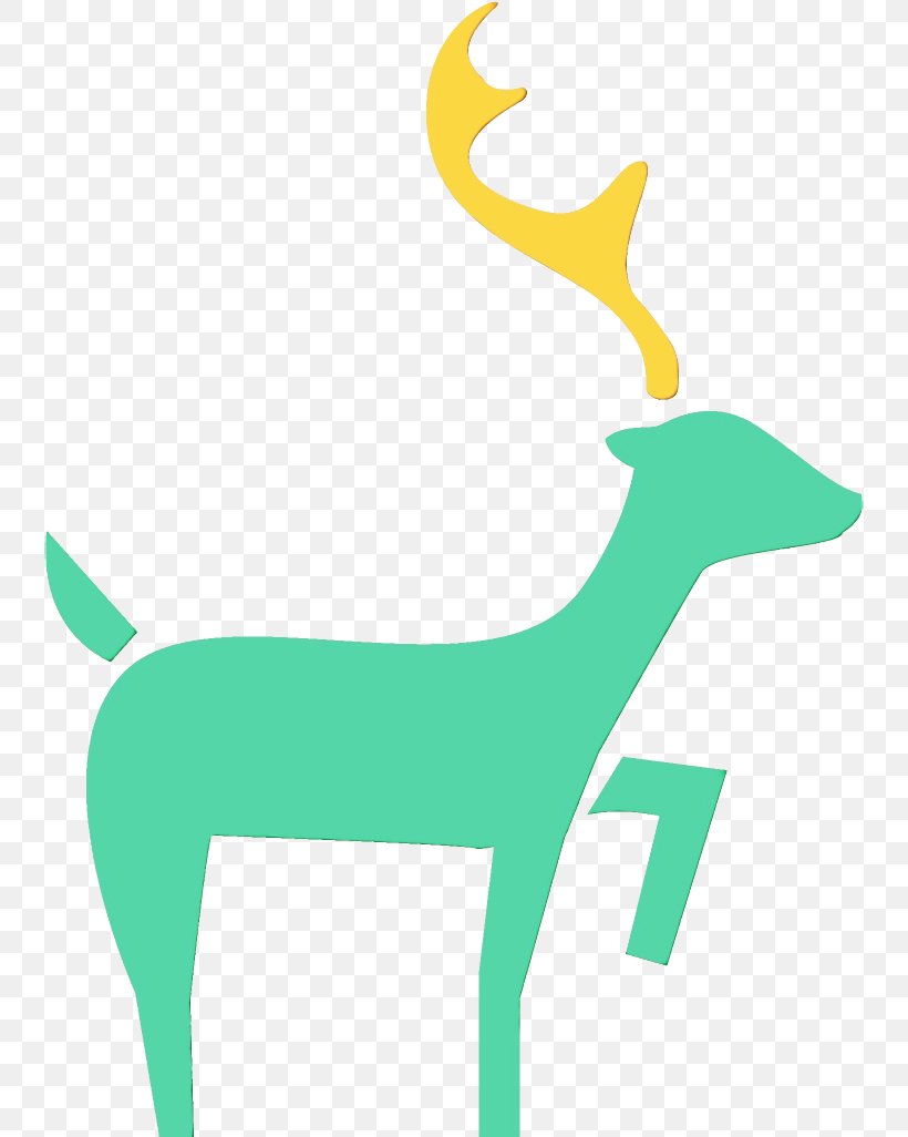 Reindeer, PNG, 740x1026px, Watercolor, Deer, Green, Paint, Reindeer Download Free