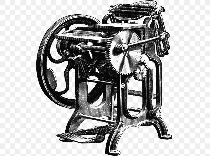 Machine Printing Press Paper Platen, PNG, 538x609px, Machine, Black And White, Cornet, History, Invention Download Free