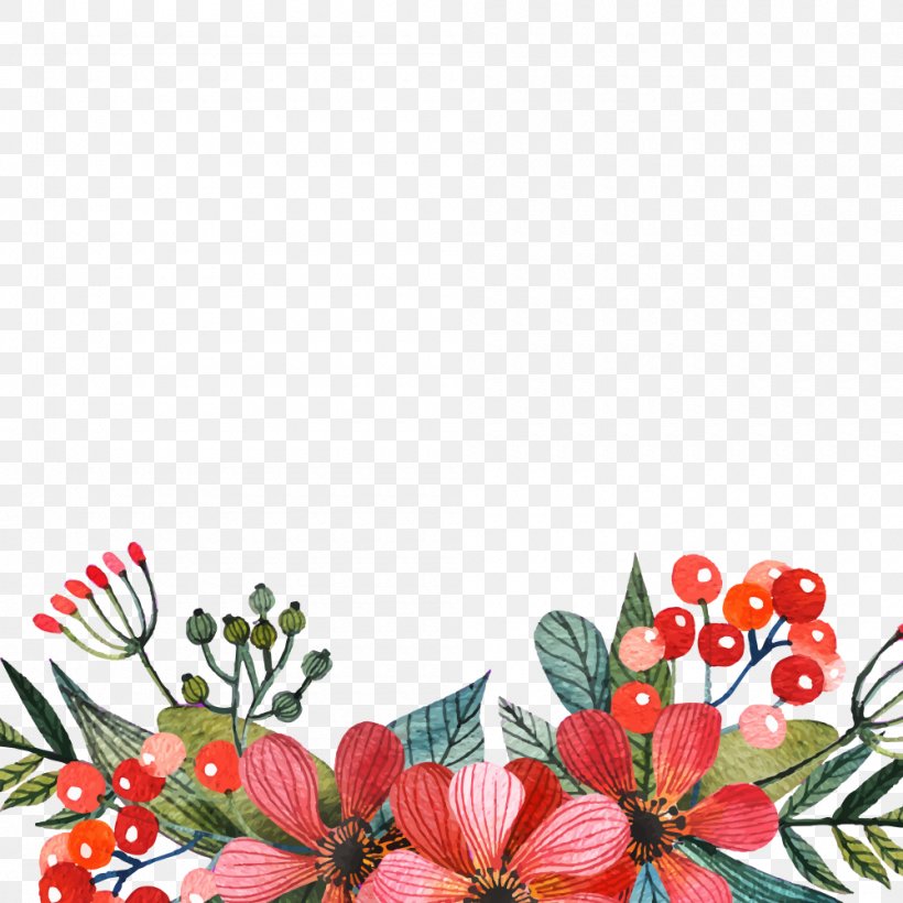 Flower Watercolor Painting Red, PNG, 1000x1000px, Flower, Art, Cut Flowers, Flora, Floral Design Download Free