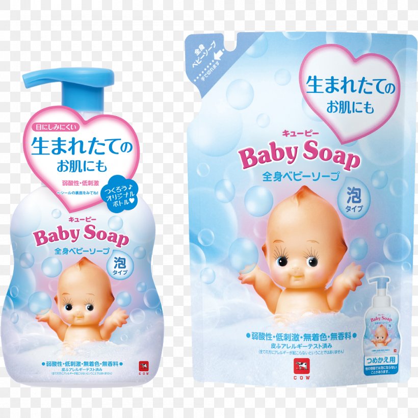 Foam Kewpie Cow Brand Soap Kyoshinsha キューピーベビーシリーズ, PNG, 1000x1000px, Foam, Baby Shampoo, Cleanser, Drinkware, Foam Pump Download Free