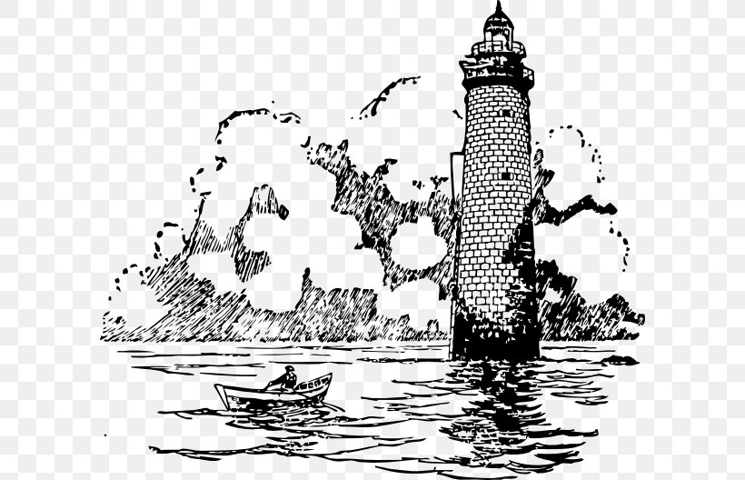 Drawing Lighthouse Clip Art, PNG, 600x528px, Drawing, Art, Black And White, Boat, Cartoon Download Free