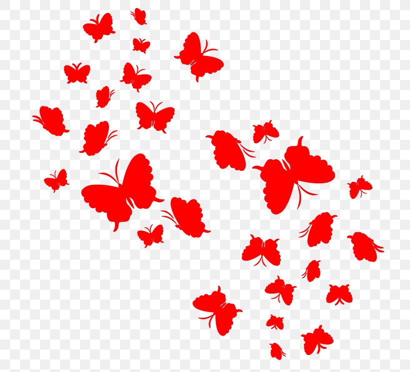 Red Butterflies And Moths Виниловая интерьерная наклейка Clip Art, PNG, 745x745px, Red, Blue, Butterflies And Moths, Color, Flower Download Free