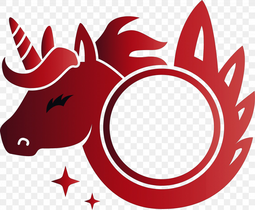 Unicorn Frame, PNG, 3000x2473px, Unicorn Frame, Head, Horn, Red, Sticker Download Free