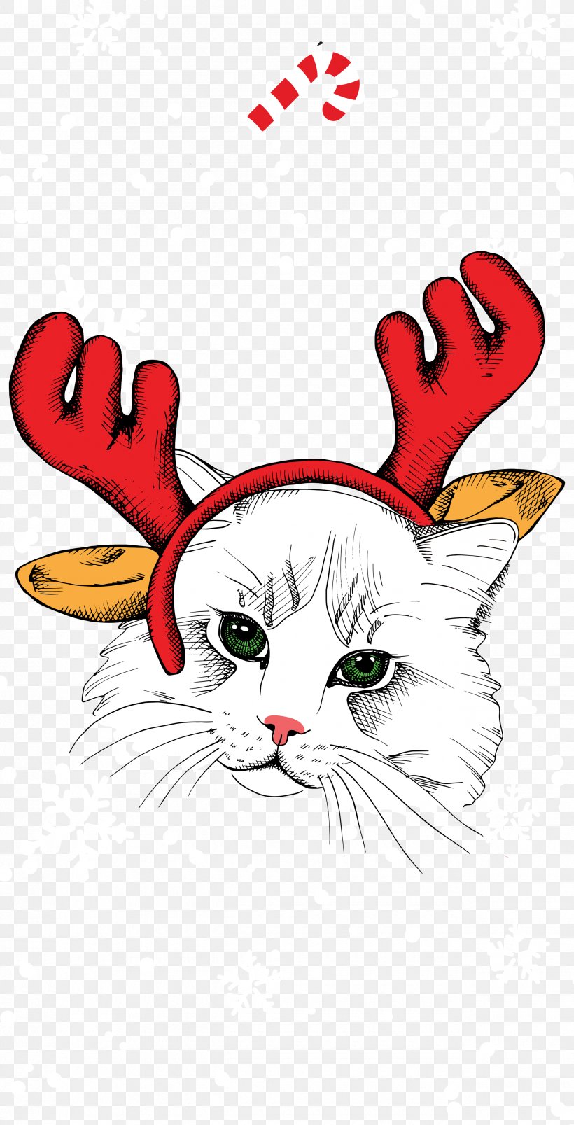 Whiskers Kitten Cat Reindeer Christmas, PNG, 2550x5000px, Watercolor, Cartoon, Flower, Frame, Heart Download Free