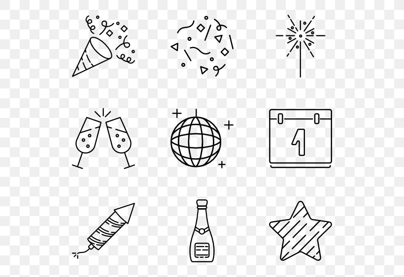 Computer Icons New Year'S Eve Party, Png, 600X564Px, New Year, Area, Art,  Black And White, Cartoon