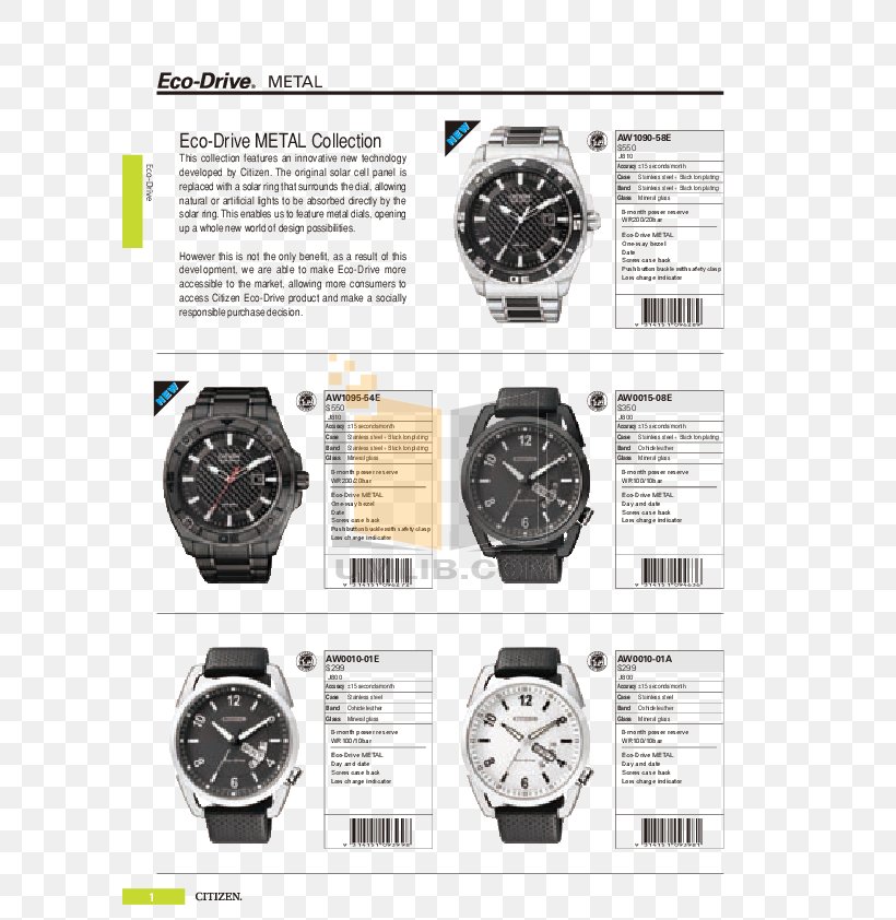 Watch Eco-Drive Citizen Holdings Catalog Brand, PNG, 595x842px, Watch, Brand, Brochure, Calendar, Catalog Download Free