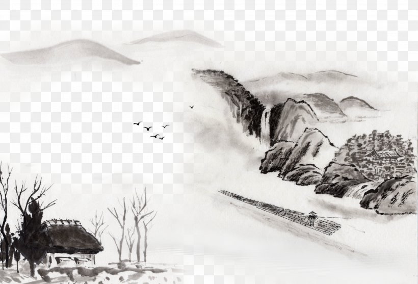 Ink Wash Painting Former Ode On The Red Cliffs U540eu8d64u58c1u8d4b, PNG, 2835x1927px, Painting, Art, Black And White, Calligraphy, Drawing Download Free