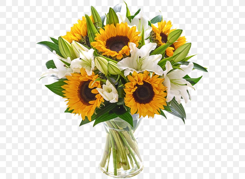 Common Sunflower Cut Flowers Flower Bouquet Lilium, PNG, 600x600px, Common Sunflower, Artificial Flower, Blume, Calla Lily, Centrepiece Download Free