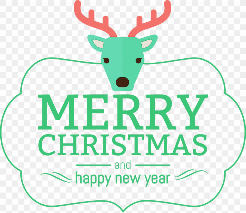 Reindeer, PNG, 3000x2592px, Green Christmas, Antler, Deer, Leaf, Logo Download Free