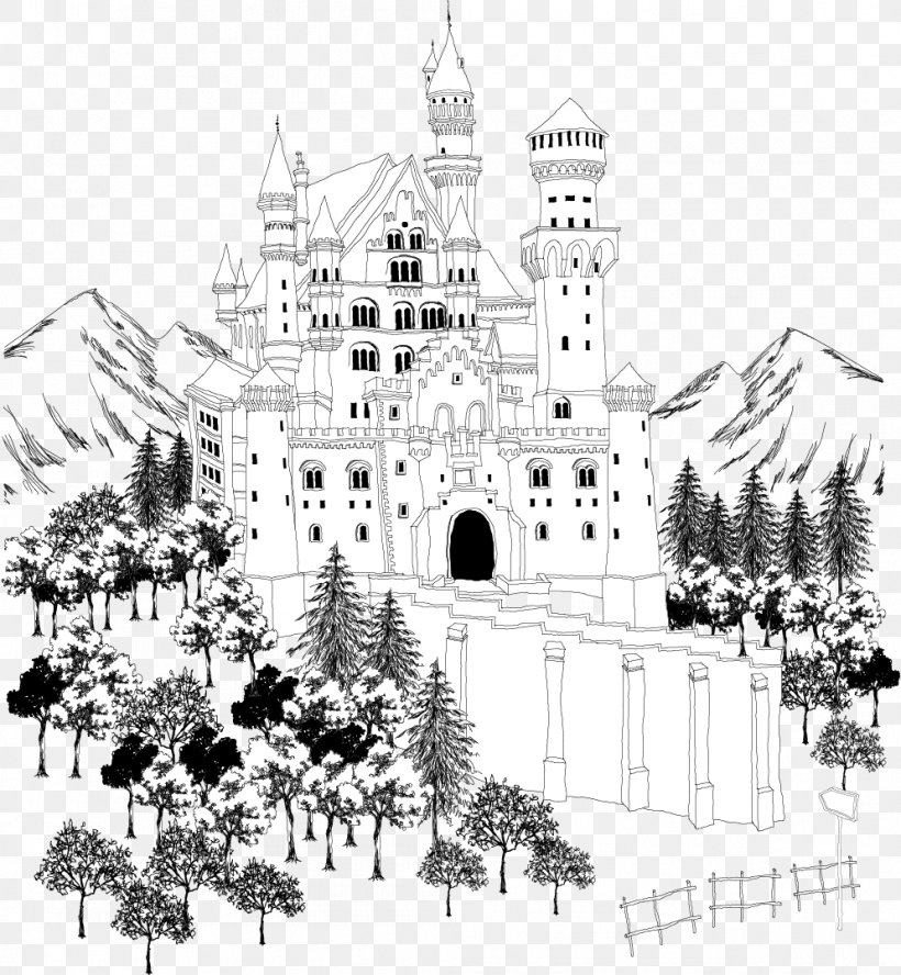 Architecture Castle Black And White, PNG, 994x1077px, Architecture, Art, Black And White, Building, Castle Download Free