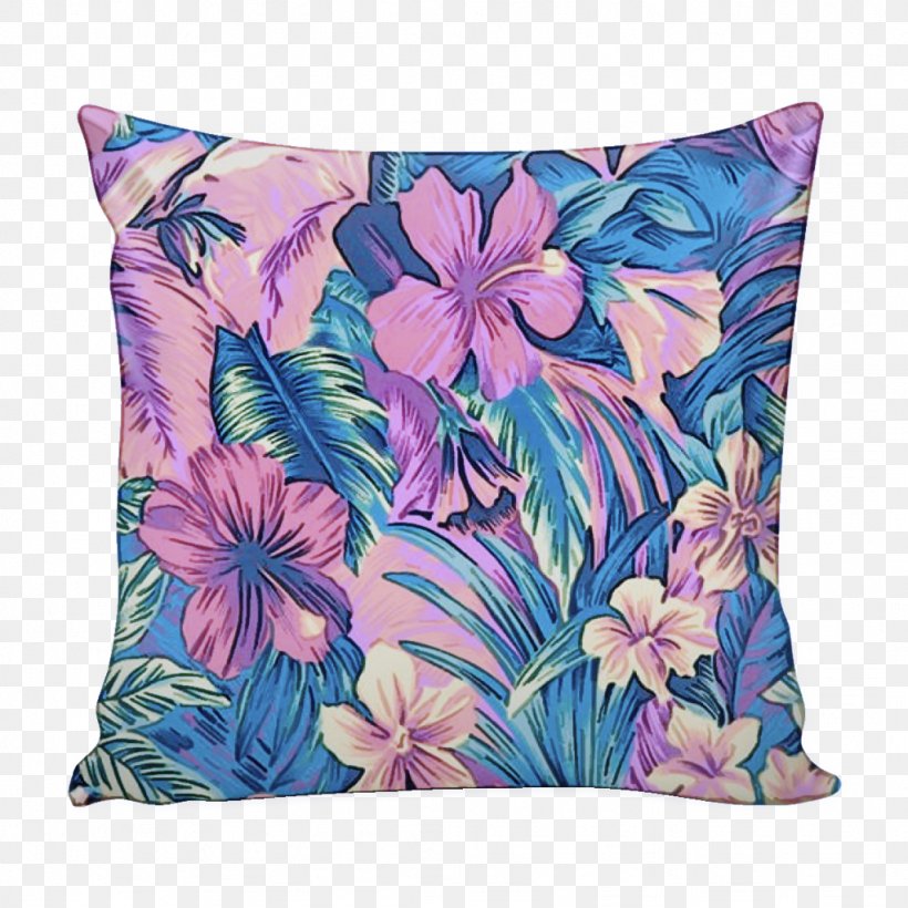 Aqua Throw Pillow Cushion Purple Pink, PNG, 1024x1024px, Aqua, Cushion, Green, Hawaiian Hibiscus, Pink Download Free