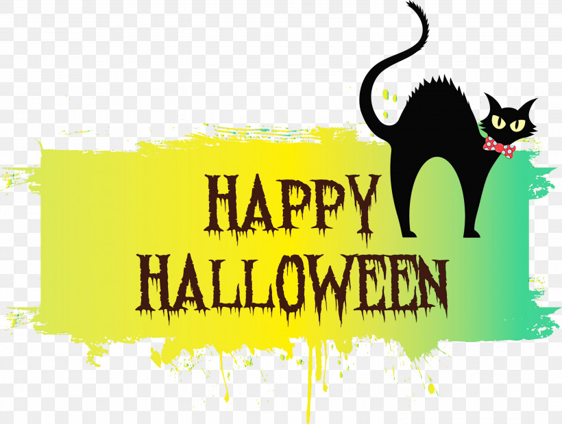 Cat Logo Cat-like Yellow Text, PNG, 3000x2266px, Happy Halloween, Cat, Catlike, Cats M, Logo Download Free