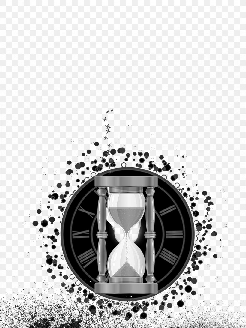 Black And White Time Illustration, PNG, 1181x1575px, Black And White, Black, Clock, Designer, Hourglass Download Free